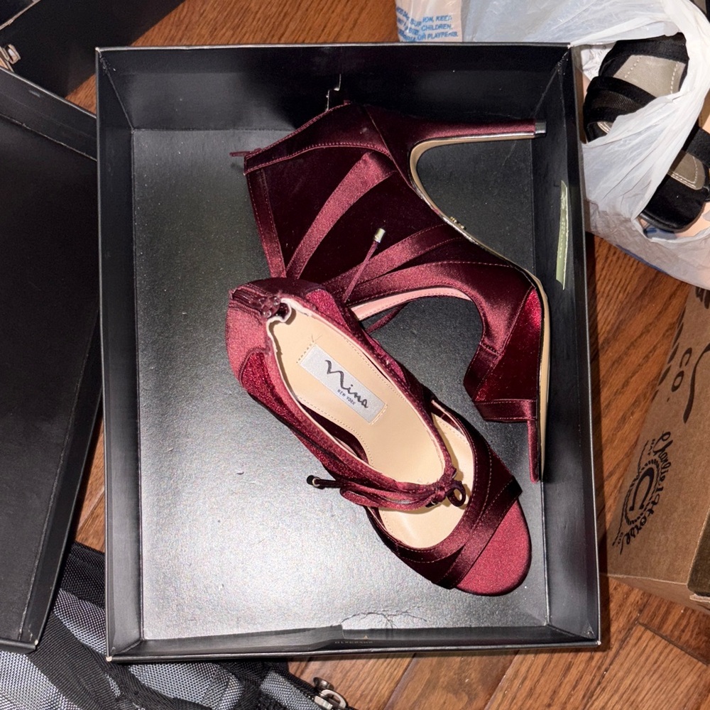 Nina Burgundy Velvet Heels
